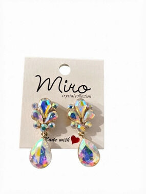Miro Crystal Collection Iridescent Teardrop Earrings Multicolor NWT